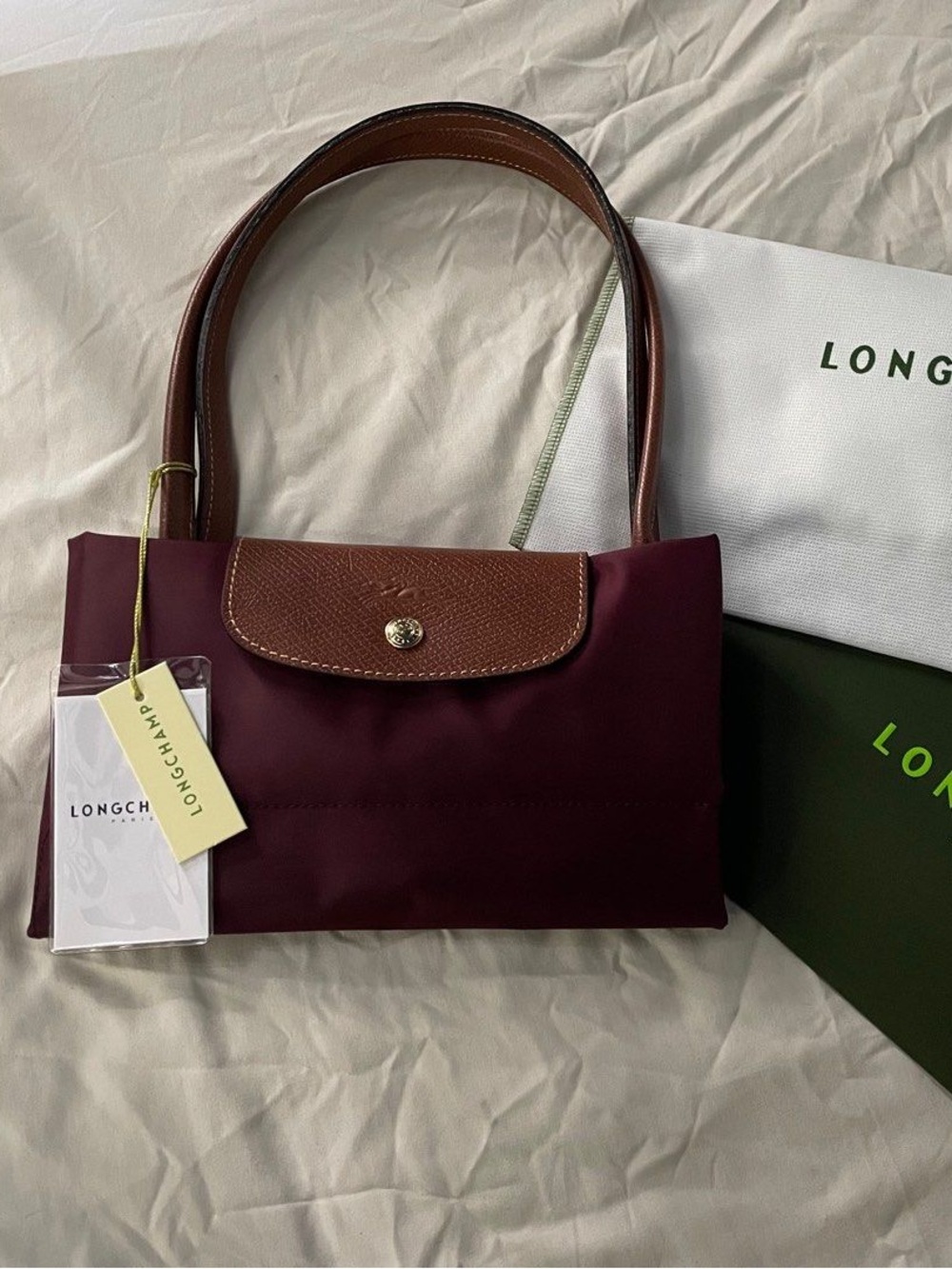 NWT Longchamp Le Pliage Original Large Handbag Burgundy Canvas Shoulder Tote L - Picture 1 of 7